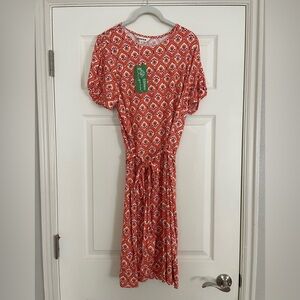 Boden NWT knot jersey mini dress- orange and red pattern